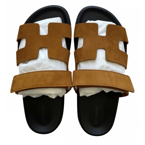 Hermes Chypre Velvet Sandal 36.5 EU Naturel Brown - Picture 1 of 7